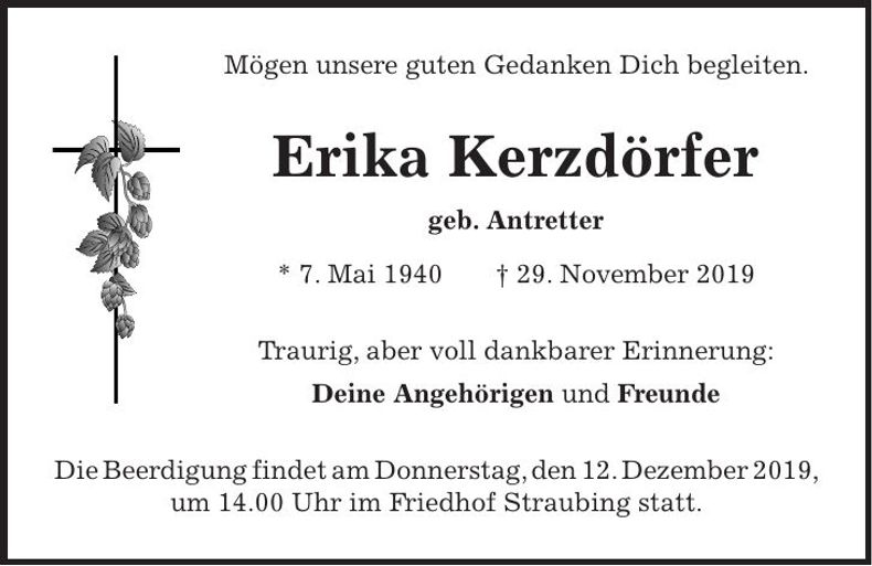 Traueranzeige Erika Kerzdörfer