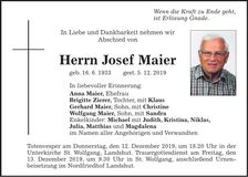 Traueranzeige Josef Maier