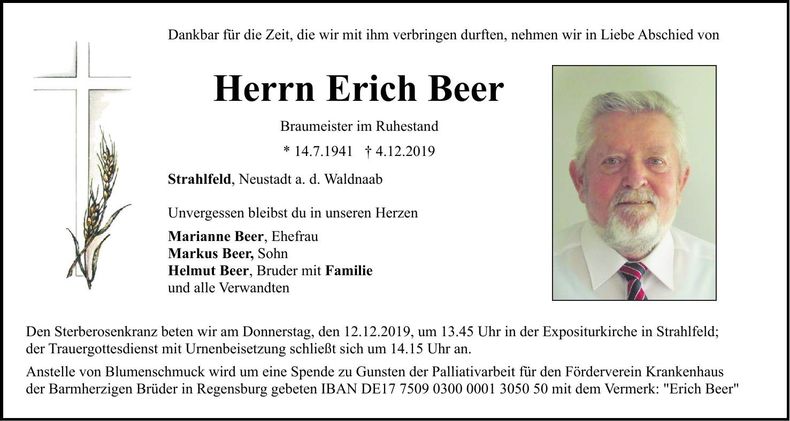 Traueranzeige Erich Beer