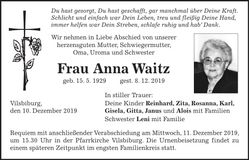 Traueranzeige Anna Waitz
