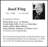 Traueranzeige Josef Förg