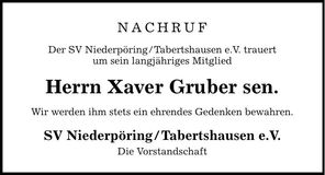 Traueranzeige Xaver Gruber
