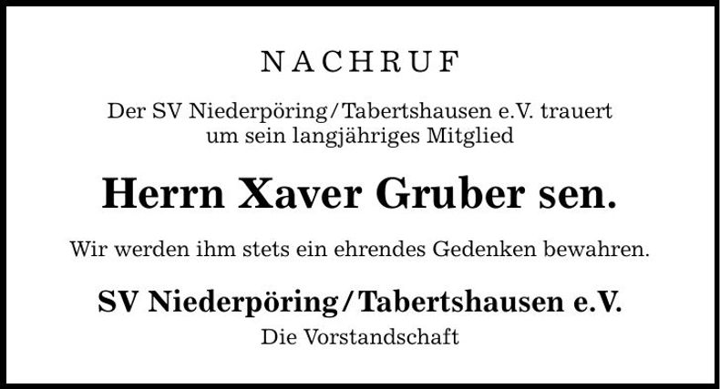 Traueranzeige Xaver Gruber