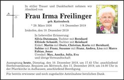 Traueranzeige Irma Freilinger