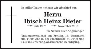Traueranzeige Heinz Dieter Ibisch