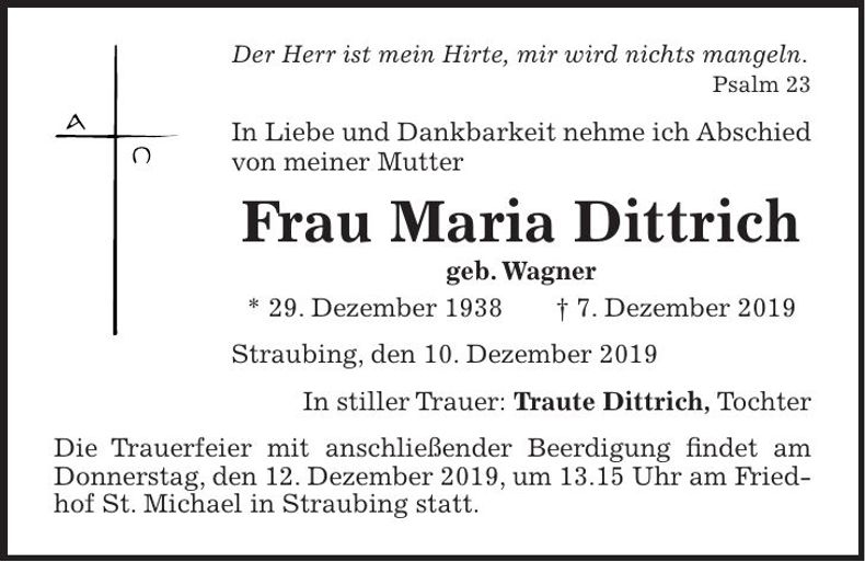 Traueranzeige Maria Dittrich
