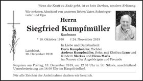 Traueranzeige Siegfried Kumpfmüller