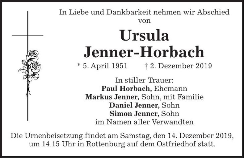 Traueranzeige Ursula Jenner-Horbach