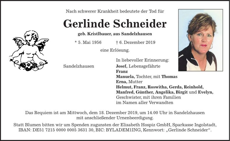 Traueranzeige Gerlinde Schneider