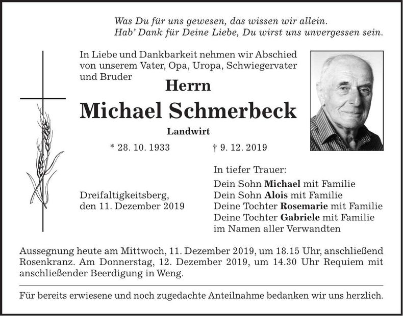 Traueranzeige Michael Schmerbeck