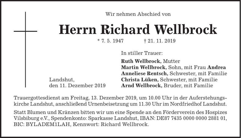 Traueranzeige Richard Wellbrock