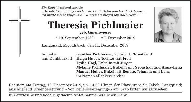 Traueranzeige Theresia Pichlmaier