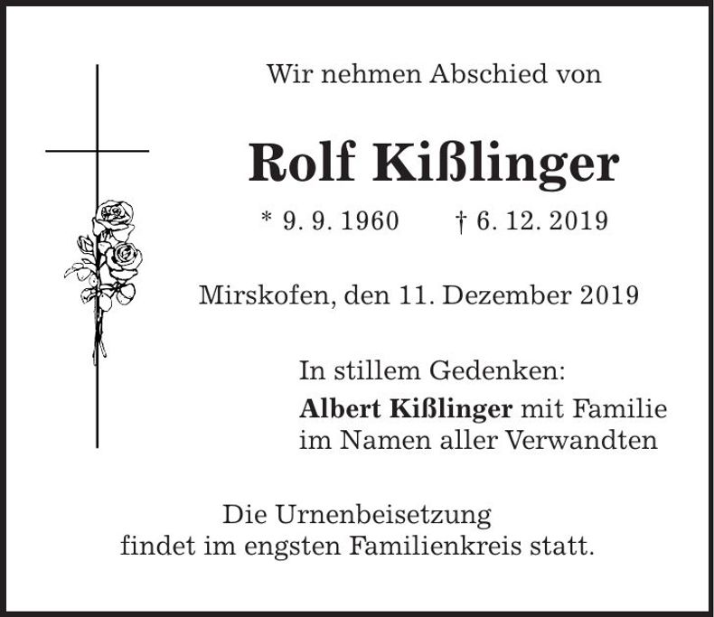 Traueranzeige Rolf Kißlinger