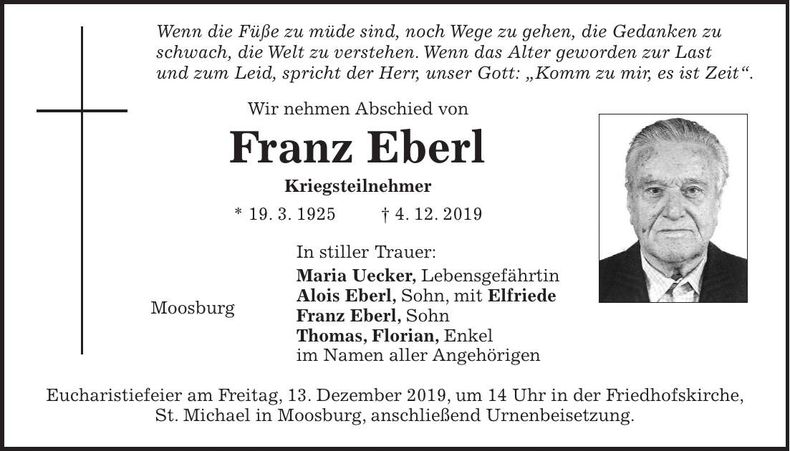 Traueranzeige Franz Eberl