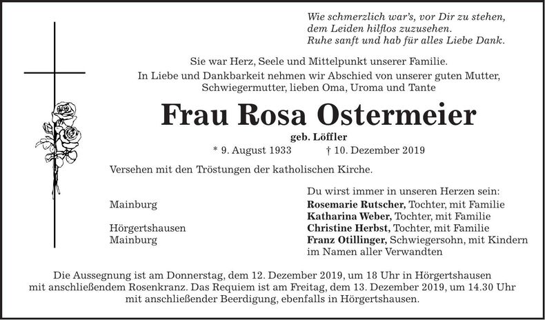Traueranzeige Rosa Ostermeier