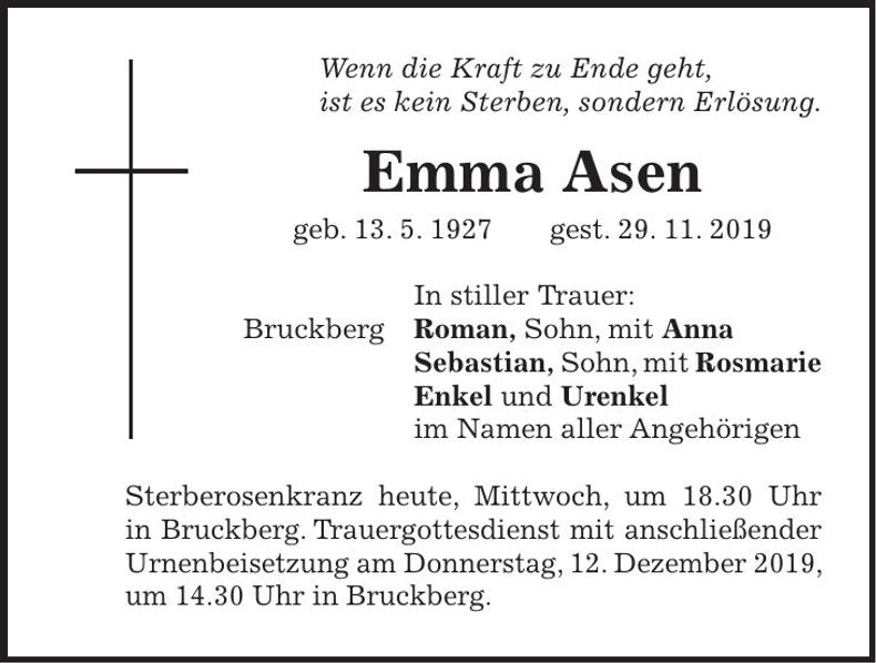 Traueranzeige Emma Asen