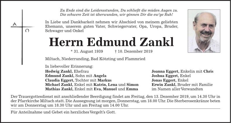 Traueranzeige Edmund Zankl