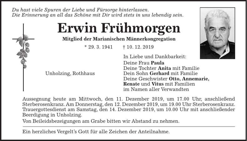 Traueranzeige Erwin Frühmorgen