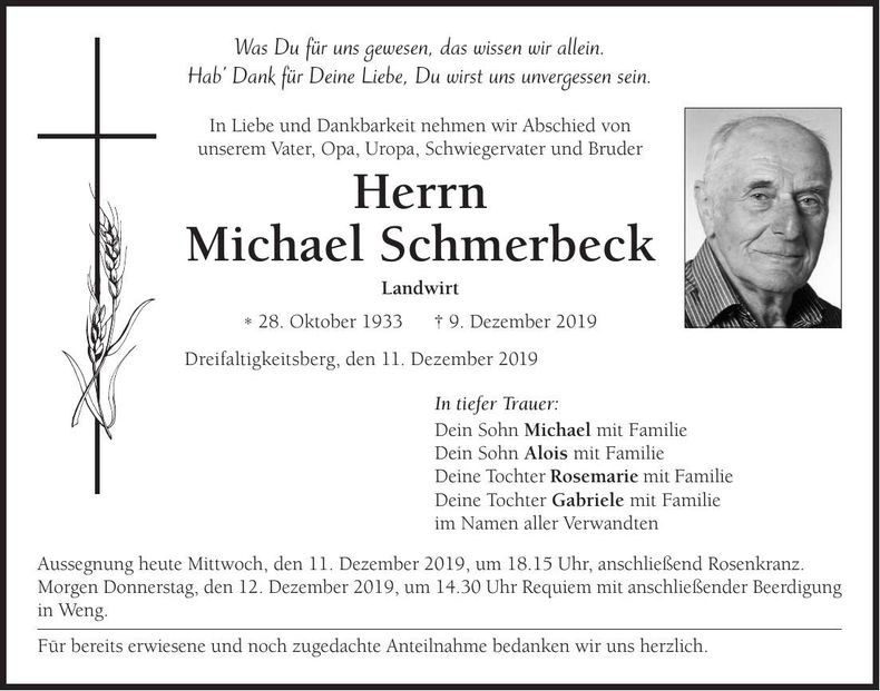 Traueranzeige Michael Schmerbeck