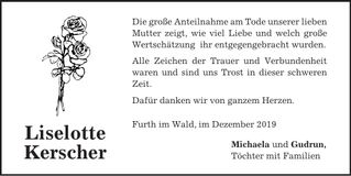Traueranzeige Liselotte Kerscher