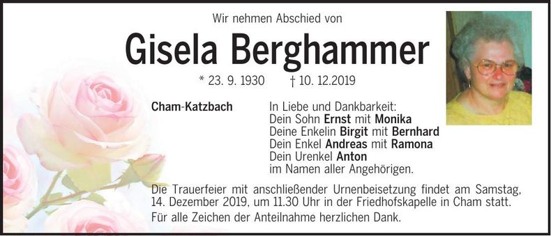 Traueranzeige Gisela Berghammer