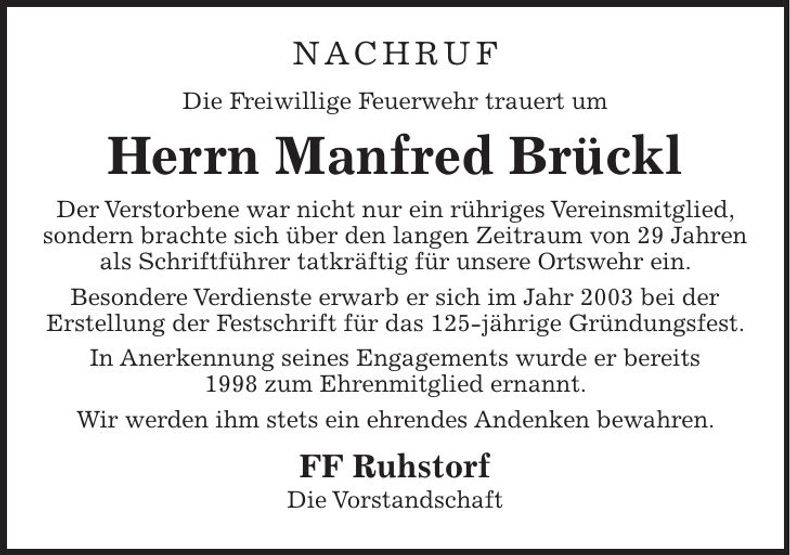 Traueranzeige Manfred Brückl