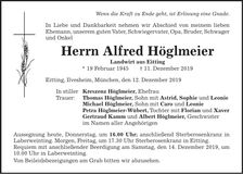 Traueranzeige Alfred Höglmeier