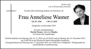 Traueranzeige Anneliese Wasner