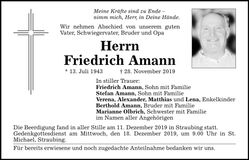 Traueranzeige Friedrich Amann