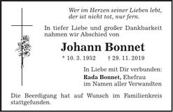 Traueranzeige Johann Bonnet