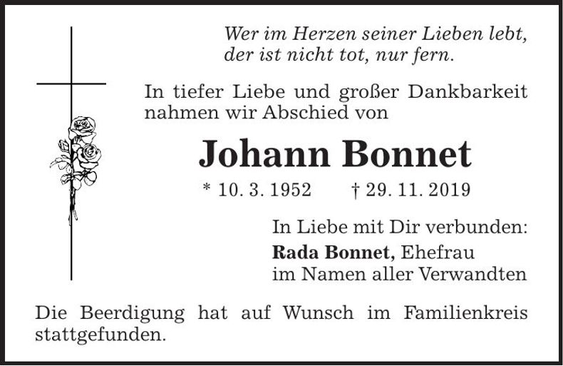 Traueranzeige Johann Bonnet