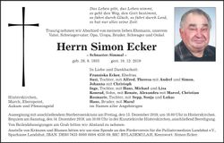 Traueranzeige Simon Ecker