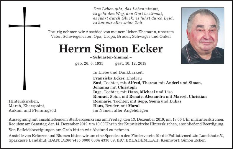 Traueranzeige Simon Ecker