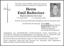 Traueranzeige Emil Budweiser