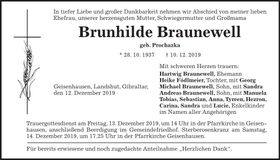 Traueranzeige Brunhilde Braunewell