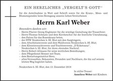 Traueranzeige Karl Weber