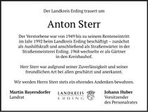 Traueranzeige Anton Sterr