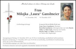Traueranzeige Milojka "Laura" Ganslmeier