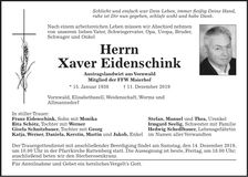 Traueranzeige Xaver Eidenschink