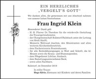 Traueranzeige Ingrid Klein