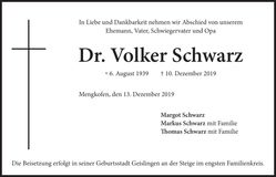 Traueranzeige Dr. Volker Schwarz