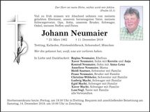 Traueranzeige Johann Neumaier