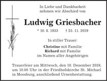 Traueranzeige Ludwig Griesbacher