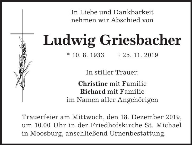 Traueranzeige Ludwig Griesbacher