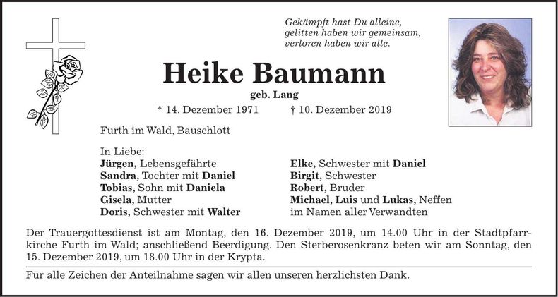 Traueranzeige Heike Baumann