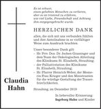 Traueranzeige Claudia Hahn