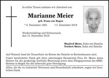 Traueranzeige Marianne Meier