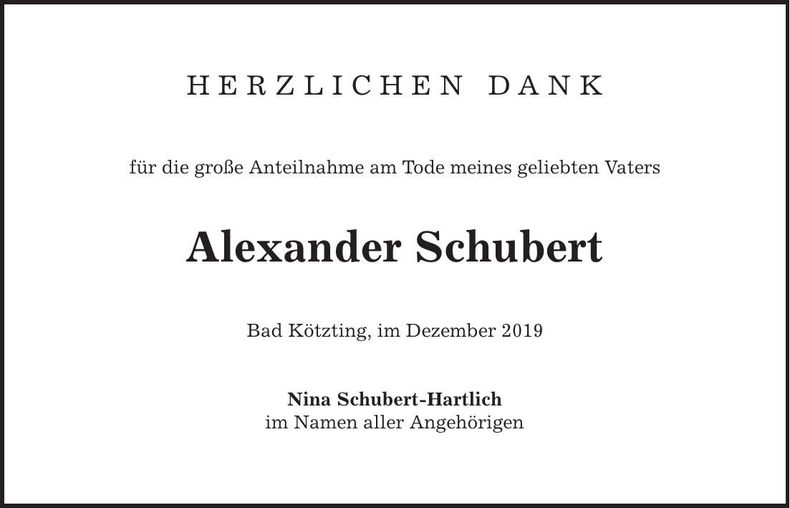 Traueranzeige Alexander Schubert