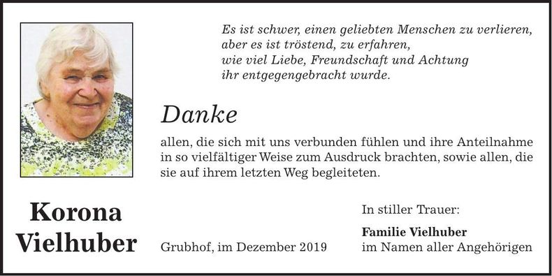 Traueranzeige Korona Vielhuber