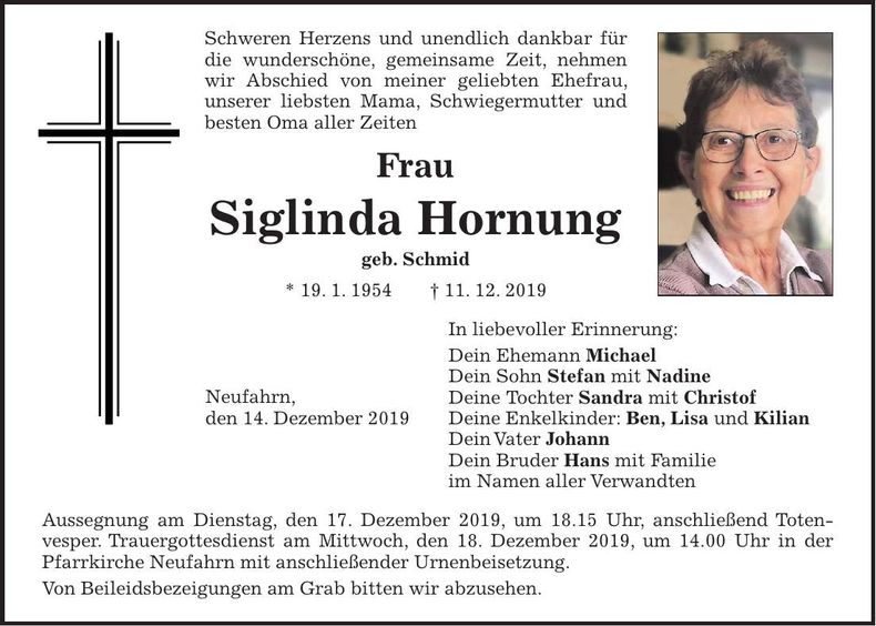 Traueranzeige Siglinda Hornung